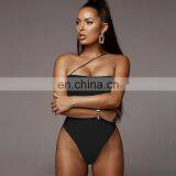 Black Lingerie Cotton One Shoulder Mujer Bodysuits for Women thumbnail-3