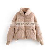 Classic Korea Stylish Cotton Padded With Zip Pockets Women's Zip up Rib Cuff Winter Puffer Jackets Coats thumbnail-4
