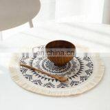 Boho Home Kitchen Decor Accept Low MOQ Custom Printed Woven Round Placemats Table Mat With Tassels thumbnail-4