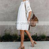 Туники-каверки 2019 года. Белая хлопковая туника-мини платье для пляжа. Летняя женская пляжная одежда. Сексуальная туника с V-образным вырезом и пуговицами спереди, предназначенная как купальник-каверка thumbnail-4