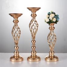 Gold Metal Candle Holders Stand Flowers Vase Candlestick As Road Lead Candelabra Centerpieces Wedding Event Table Decorations thumbnail-2