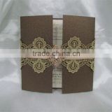 Dignified brown lace folio wedding invitation cards