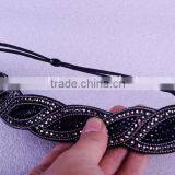 Black Rhinestone Bridal Elastic Headband,Rhinestone Elastic Headband For Adult thumbnail-1