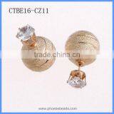Women Trendy Jewelry Mix Design Gold Plated Matte Surface Clear Crystal Zircon Artificial Faux Diamond Stud Earrings CTBE16-CZ11 thumbnail-2