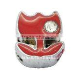 Alloy Slide Charms, Nickel, Flower, Crimson, about 9.5x10.7x5.3mm, hole: 1.6x8mm(ENAM-Q148-2)