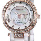 2015 fashion women diamonds sapphire crystal white ceramic watch