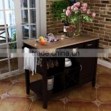 brown finish E1 MDF with wine rack wooden kitchen trolley wheel