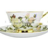 New Product New Product 200ml Bone China European Style Flower Pattern Coffee Cup With Saucer Set for Home Decoration
