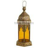 Gold Moroccan Yellow Glass Lantern thumbnail-1