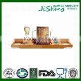 100% Bamboo Bathtub Caddy With Extendable Sides, Cellphone Tray & Integrated Wine Glass Holder thumbnail-2
