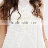 Women Summer Bohemian Casual Wear, Swing Style Ivory Top Woven Lace Cotton Mini Dress thumbnail-5
