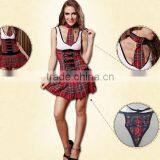Fancy Sexy Lingerie Cosplay School Girl Strapless Pleated Mini Dress Suit 3pcs