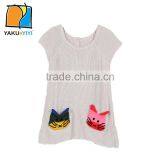 YAKUYIYI Girl Grey Short Sleeve Kitten Pocket Long Sweater thumbnail-1