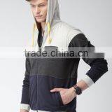 Grey Navy Colourblock Hooded Sweatshirt Customizable Attached Hood With Drawstring Fastening Hoodies Cotton Blend 280 Grams Mens thumbnail-3