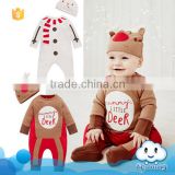 2016 China supplier bulk children clothes romper with hat kids wear romper clothes red deer christmas romper design
