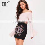 Side Zipped Embroidered Black Suede Stretchy Tight Mini Pencil Skirt thumbnail-1