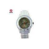 Silicone White Color Wristband Green Dial Ladies Ice Watches With Silk Printed Logo