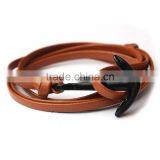 Braided Wrist Band Men Leather Anchor Bracelet