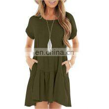 Manufacturers Wholesale Women's Solid Printed Short Sleeve Off-the-shoulder Fashion Dress for Women thumbnail-5