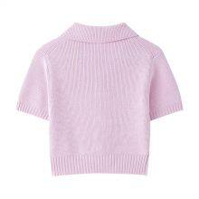 2025 Spring and Summer New European Style Ladies Fashion Sweet Fresh Bow Decoration Knitted Short Sleeve thumbnail-4