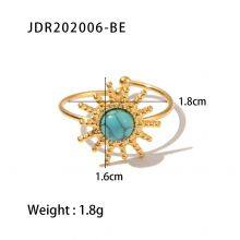 Vintage Gold Plated Stone Rings Set for Women Boho Adjustable Gemstone Stackable Rings Stainless Steel Fashion Jewelry thumbnail-3