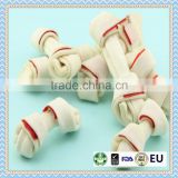2.5 inch bleached rawhide bone two color knotted bone