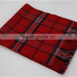 Red Yarn Dyed Checked Pure Wool Scarf With Fringe thumbnail-2
