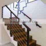 Steel post wire railing with timber handrail for stair railing