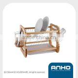 Household Kitchen B Shape Rubber Wood Dish Rack