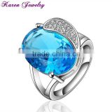 Fashion Sapphire Blue Zircon Crystal Ring Party Engagement Exaggerated Wedding Rings for Women Platinum Plated Women Rings
