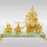 Solid Gilt Copper Table Clock, Empire Gold Plated Clock, Decorative Clock, Sitting On Cart Driven by Two Horses thumbnail-6