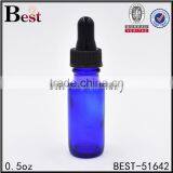 0.5oz Blue Boston Round Bottle Boston Round Glass Bottle With Child Proof Dropper Cap thumbnail-5