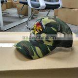 Wholesale Custom 6 Panel With Flat Embroidery Cap Crazy Trout Logo Camo Truker Cap thumbnail-3
