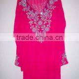 PINK GEORGETTE LONG TUNIC BLOUSE SHIRT Embroidered BOLLYWOOD Kaftan Cover up thumbnail-1