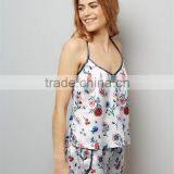 Custom Design Women Floral Print Satin Pyjama Set Sexy Pajamas Set Cross Back Slip Singlet With Shorts Match thumbnail-5