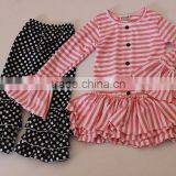 Girls Boutique Remake Clothing Kids Stripe And Polka Dot Design T-shirt Ruffle Shorts Outfit Baby Set thumbnail-4