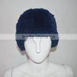 SJ607-02 Dark Blue High Quality Elastic Rex Rabbit Knitting Winter Hats With Fur thumbnail-1