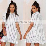 2015 MG Simple White With Black Stripe Print Front Button Closure Lady Top for a Swing Skirt Silhouette thumbnail-1