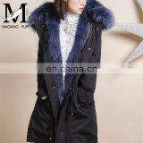 New Women Winter Coat Cheap Fox Fur Lining Long Jacket Real Raccoon Fur Hooded Winter Parka Coat thumbnail-1