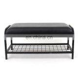 Customized Half-PU Portable Single Modern Home Furniture Leather and Iron Combined Shoe Rack Chair Stool thumbnail-1