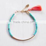 Wholesale Rose Quartz Bead Bracelet With Green Tassel Charm Brass Tube for Girl thumbnail-2