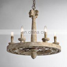 Wooden Wrought Iron do Old Teardrop Candle Tube Living Room Dining Room Study Bedroom Wooden Cage Pendant Lamp thumbnail-2