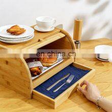 Countertop Extra Large Roll Top Bamboo Bread Boxes Rustic Storage Bin Holder For Kitchen thumbnail-1