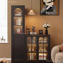 HN-L45 Minimalist Metal Bookcase With Fluted Glass, Home Office Storage Cabinet for Design Studio With Adjustable Shelves, KD Structure, Best Selling thumbnail-2