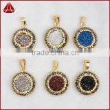 Wholesale new design pendant natural druzy with rhinestone beads paved around crystal stone fahion pendant