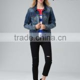 2016 factory manufacturer bleach basic style vintage blue stretch denim women's jacket