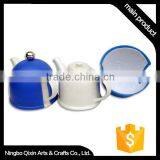 Round Blue Custom Cheap Ceramic Teapot thumbnail-1
