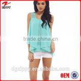 2015 Sleeveless Pleated Chiffon Lady Blouse thumbnail-1