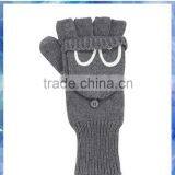 100% Acrylic Grey Knitted Half Finger Gloves With Monkey Eyes Cover thumbnail-2