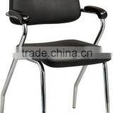 Stack Bentwood PU Upholstery Chrome Chair With Solid Wood Arm Training Office Chair A32-X08